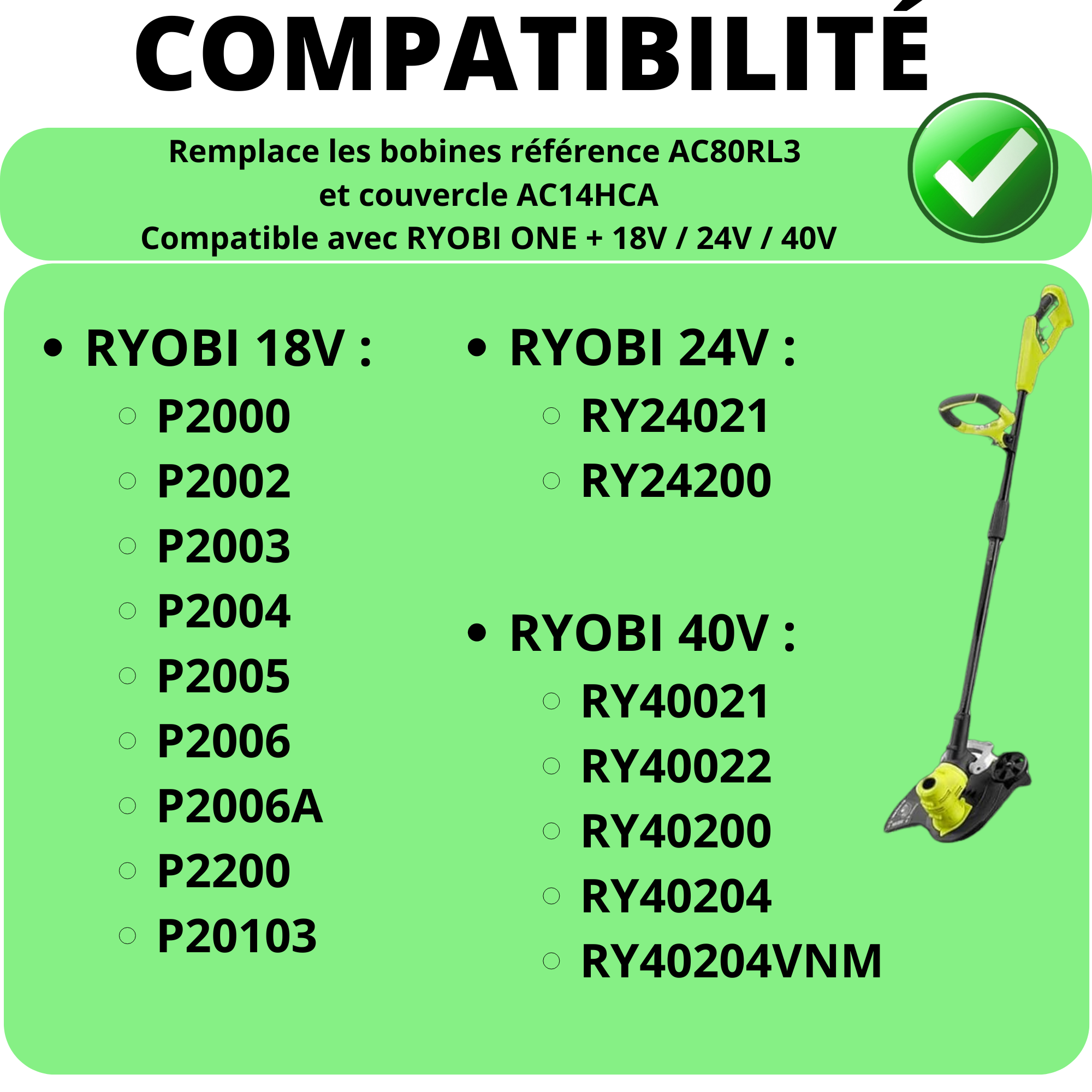 Fil Fourré Parkside Lot De 6 Bobines De Fil De Rechange Pour Débroussailleuse Ryobi One + 18 V 24 V 40 V 0,2 Cm Avec Bobine De Fil Debroussailleuse