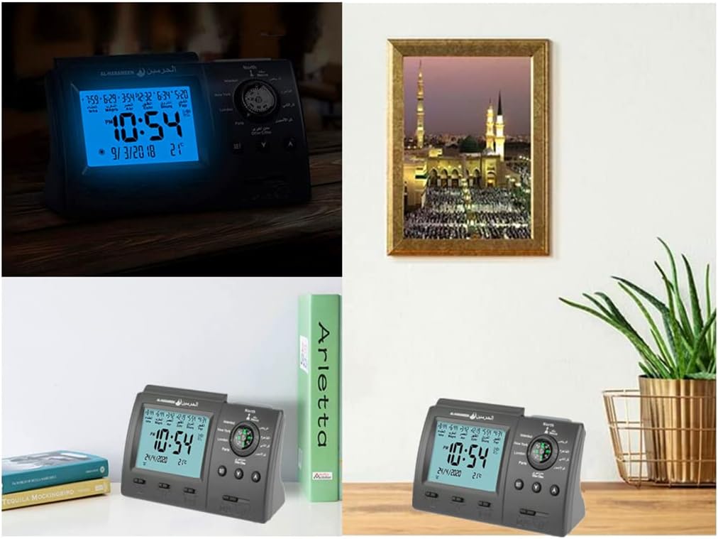 Horloge Azan Islamique Numérique - Réveil Prière Musulman Multifonction, Alarme et Horloge Bureau et Maison, Noir - 5