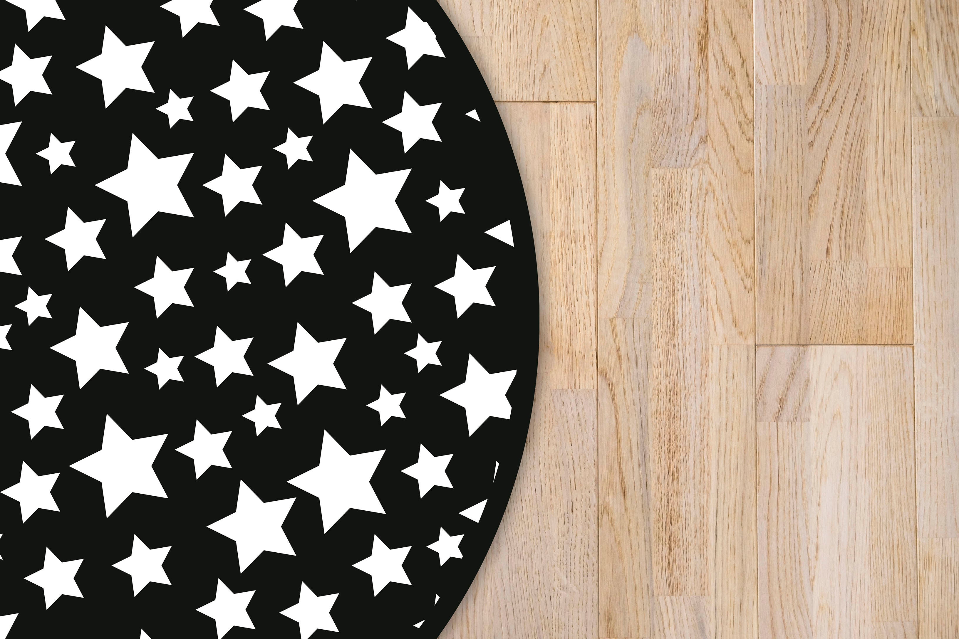 Panorama Tapis du Sol - Modèle Étoiles pour enfants rondes noires 150x150 cm - Tapis Vinyle de Cuisine, Chambre - 4