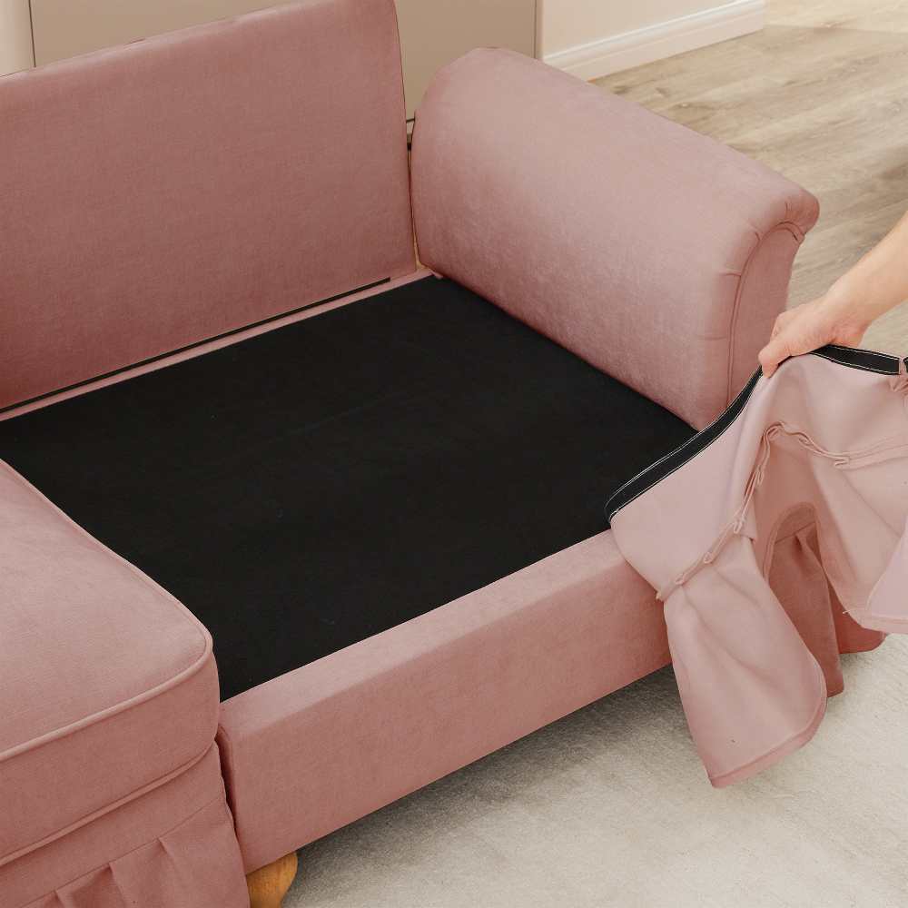 Divano 4 posti in velluto stile Mid-Century, braccioli conici, gonna rimovibile e gambe a fuso – comfort per il soggiorno - 4