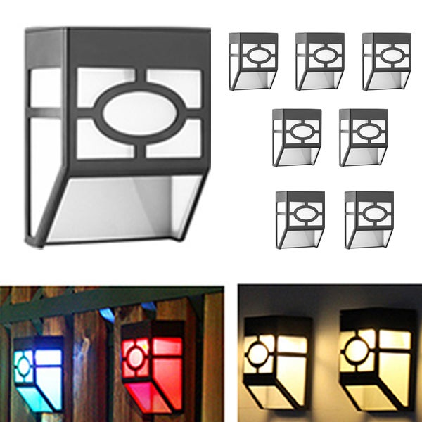 Zewnętrzne lampy solarne na patio, lampki LED na ogrodzenie, dekoracyjne lampki solarne, światło ciepłe + światło kolorowe, 8 sztuk