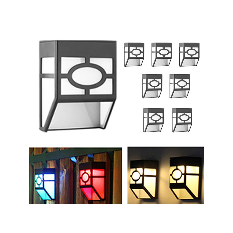 Zewnętrzne lampy solarne na patio, lampki LED na ogrodzenie, dekoracyjne lampki solarne, światło ciepłe + światło kolorowe, 8 sztuk