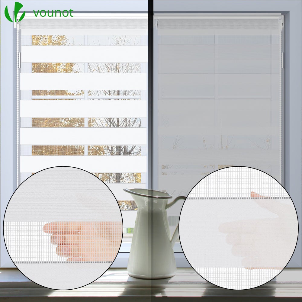 Lot de 2 Stores enrouleur jour/nuit blanc - 100x150cm - sans perçage ou avec - VOUNOT® - 2