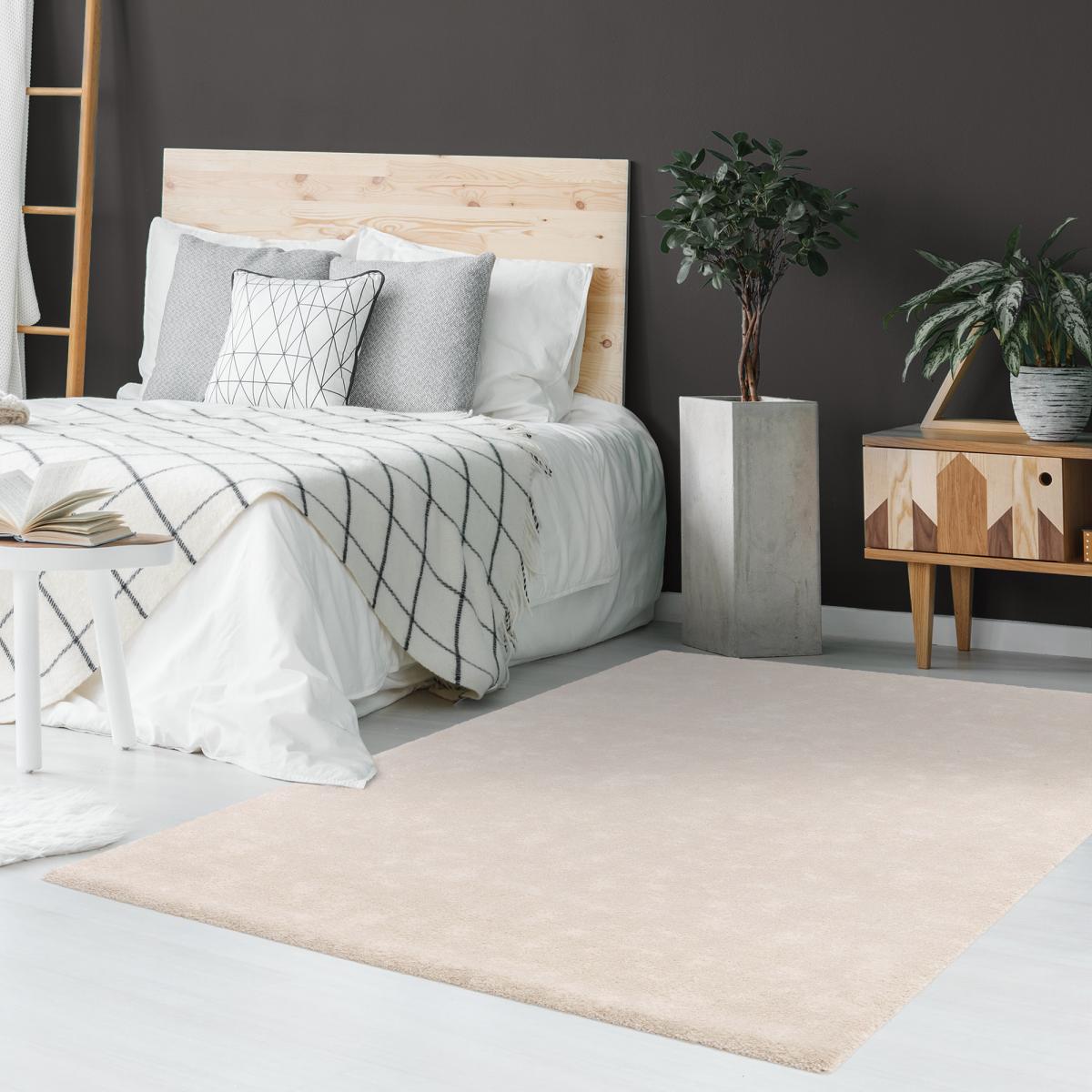 tapis grand salon 200x290 tissé beige rectangle motif uni VELURE 1 - 2