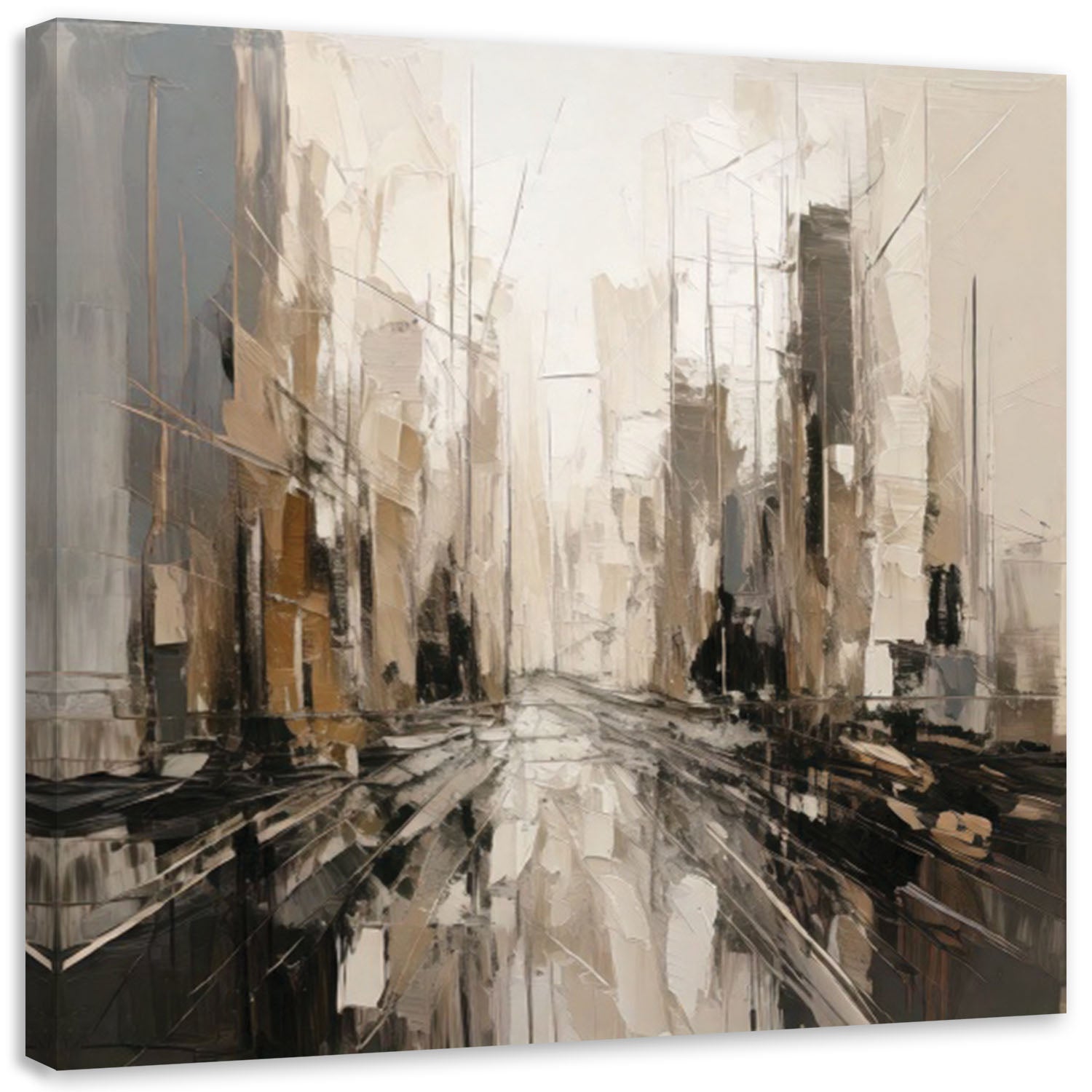 Obraz do sypialni, Miasto Abstrakcja Beżowy Miejski Pejzaż 40x40