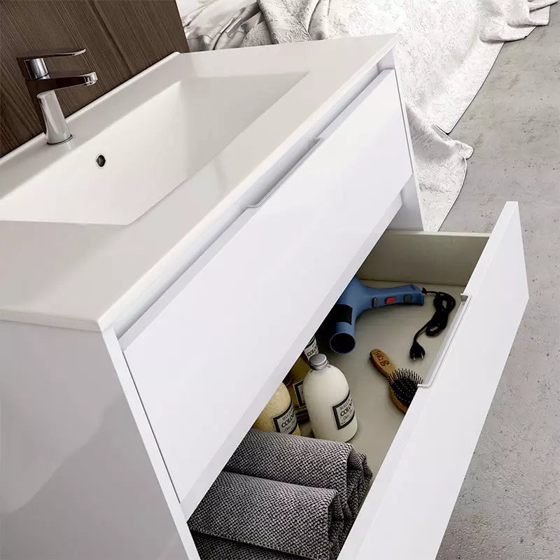 Meuble de salle de bain 80cm simple vasque - 3 tiroirs - sans miroir - TIRIS 3C - blanc - 2