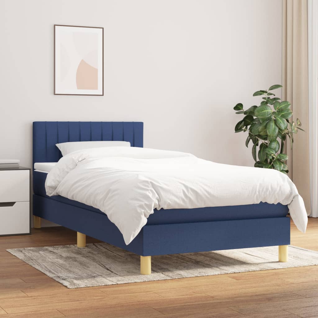 Sommier à lattes de lit avec matelas Bleu 100x200 cm Tissu — COMFORTXL - 2