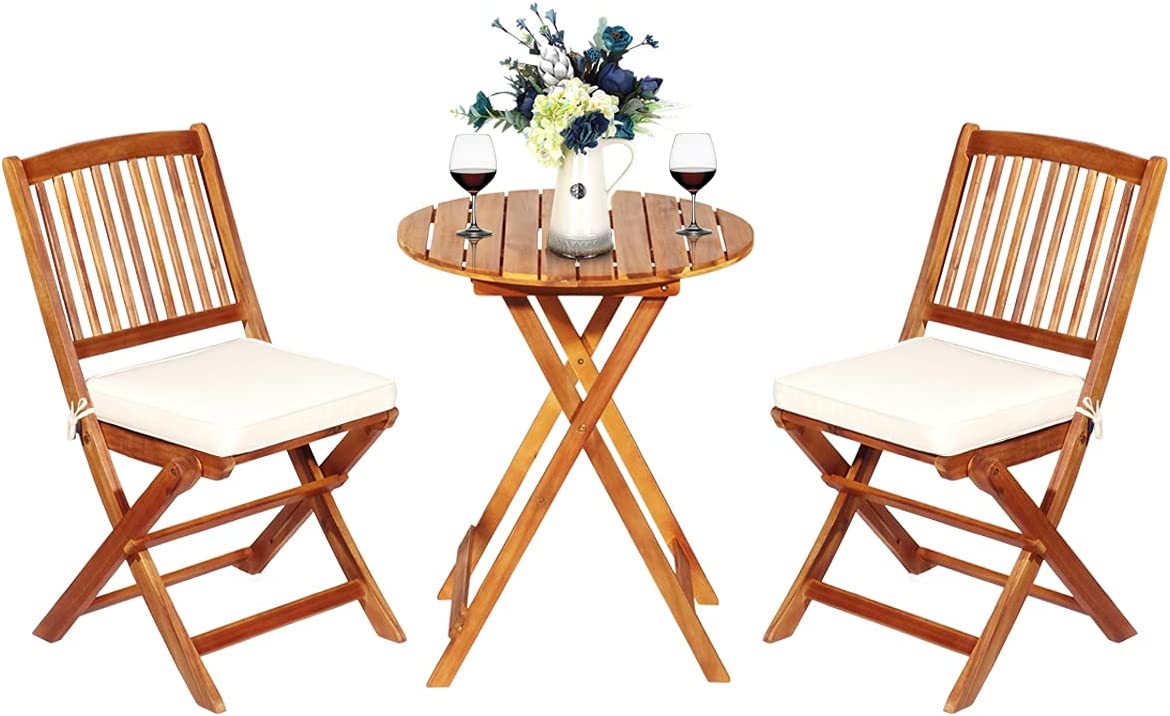 Set De Jardín 6 Piezas - Mesa Redonda De Vidrio, 4 Sillas Plegables Con Brazos Y Sombrilla