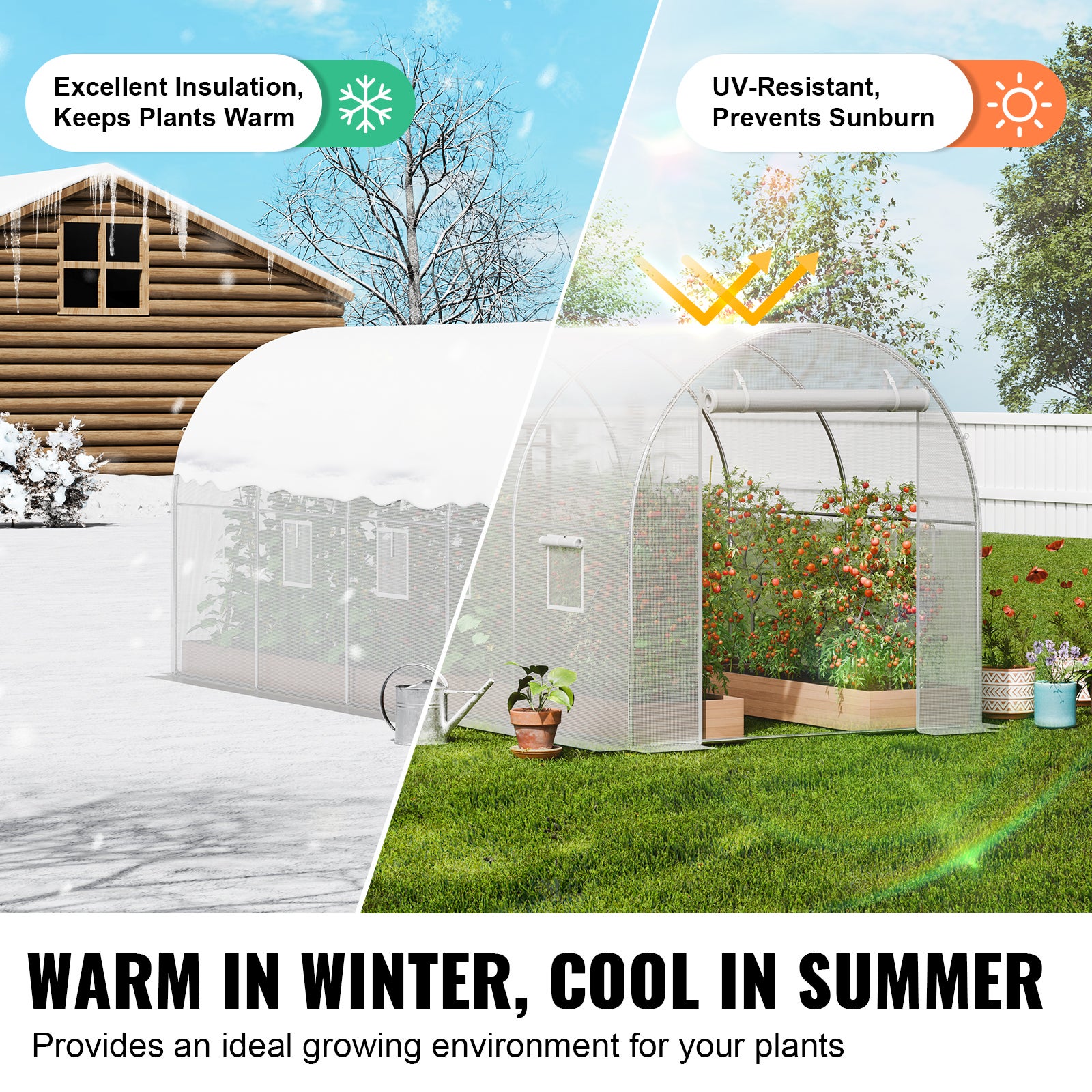 Serre tunnel de jardin,VEVOR tente phytosanitaire,cadre en acier galvanisé,couverture en PE blanc,porte à fermeture éclair roulante,8 fenêtres - 4