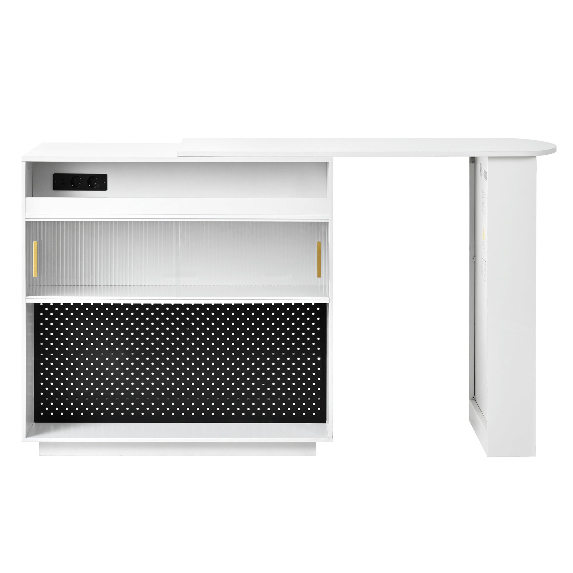 Meuble de bar de cuisine extensible - et rotation à 360° - avec prise - avec espace de rangement et éclairage LED - avec étagères latérales - Blanc - 5
