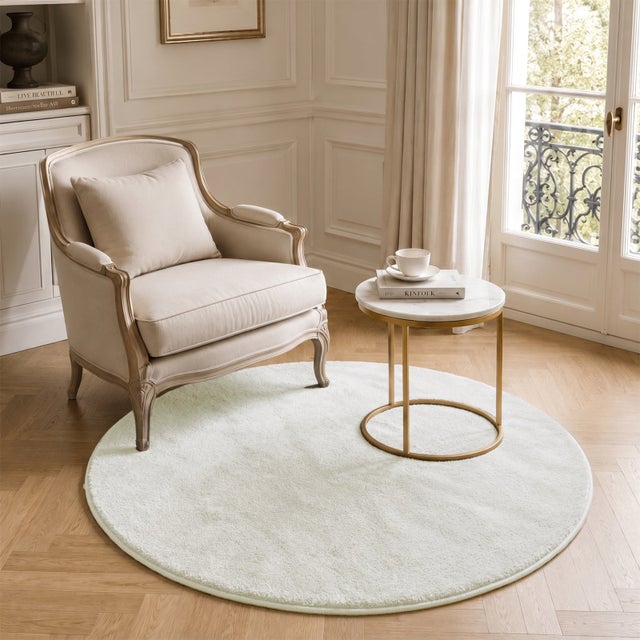 Tapis de salon poils ras doux antiderapant ф120cm uni crème VOUNOT®