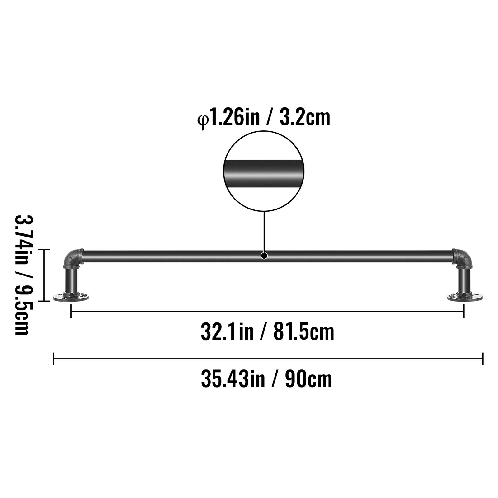 Rampe d'escalier en tube SucceBuy 3 pieds,capacité charge 440 lb,acier au carbone,support mural industriel,coin rond pour intérieur et extérieur - 2