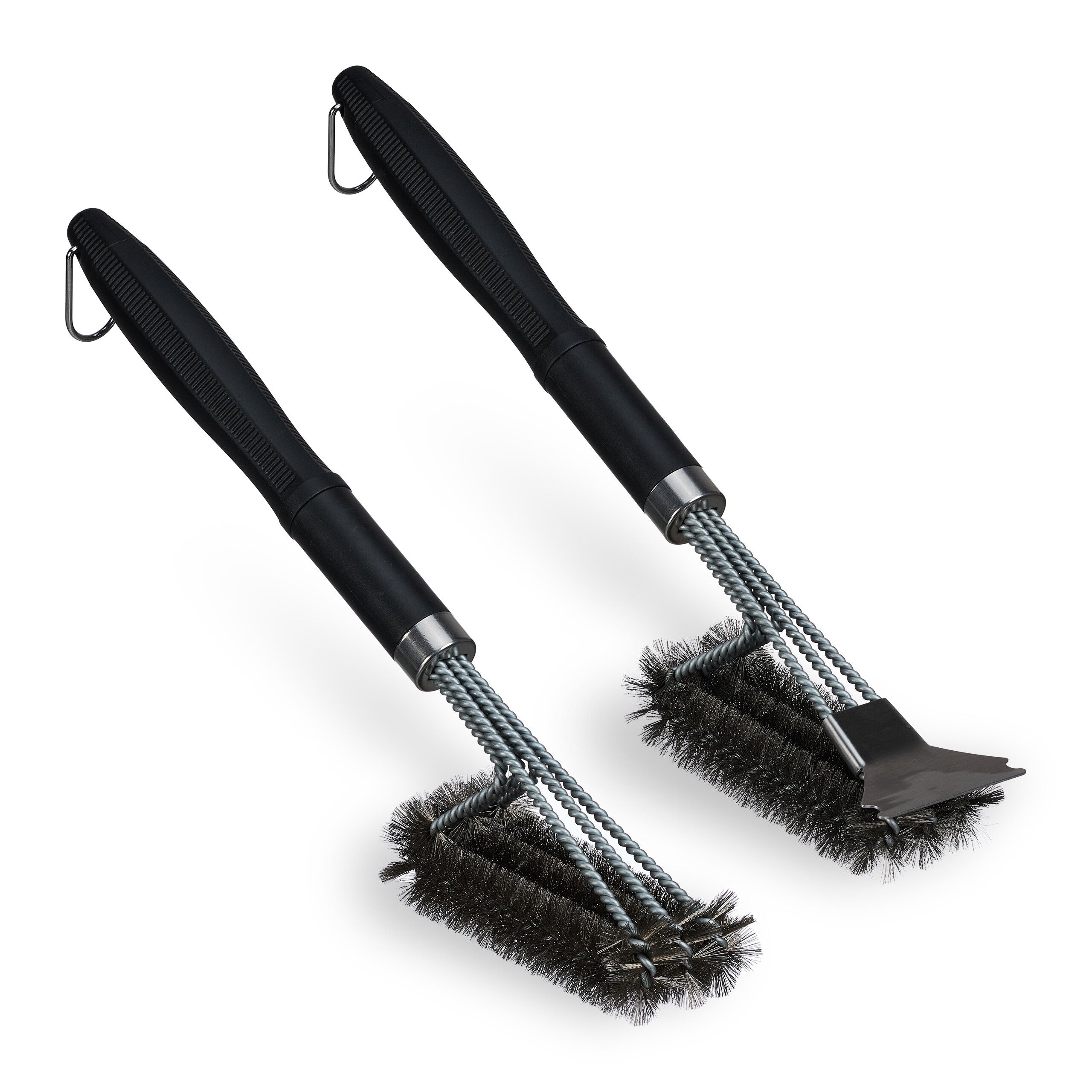 Relaxdays Brosse Barbecue Lot De 2 - Triple Brosse Acier Inox - Avec Grattoir