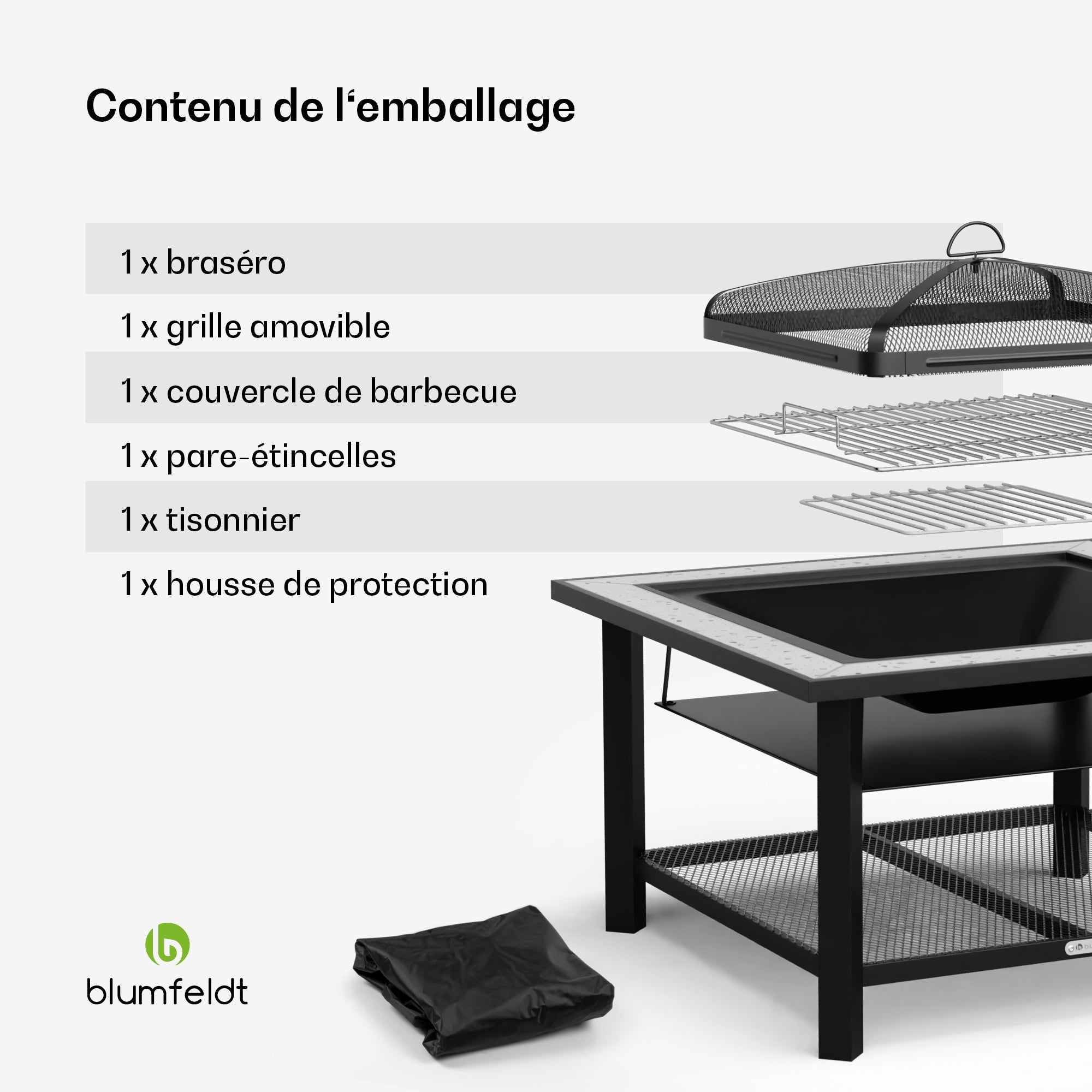 BLUMFELDT Merano Avanzato brasero 3 en 1 avec fonction barbecue utilisable comme table 87 x 87 cm Gris / argent - 7