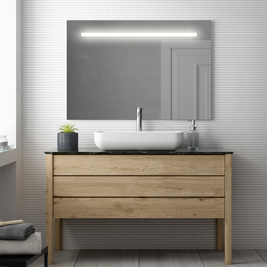 Meuble de salle de bain double vasque - 6 tiroirs - TIRIS 3C et miroir Led STAM - blanc - 120cm - 7