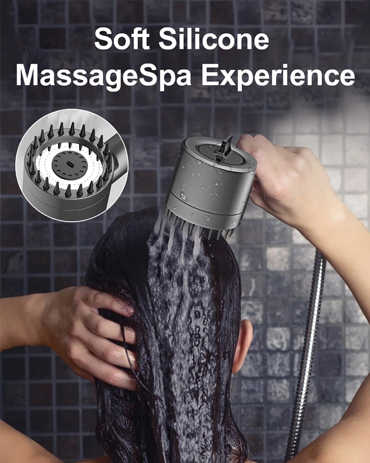 NICOLA Pommeau de Duche Haute Pression, Pommeau de Duche Economie Deau avec Tuyau Douche 1.5M et Support de Douche, Salle de Bain Réglable à 3 Modes - 5