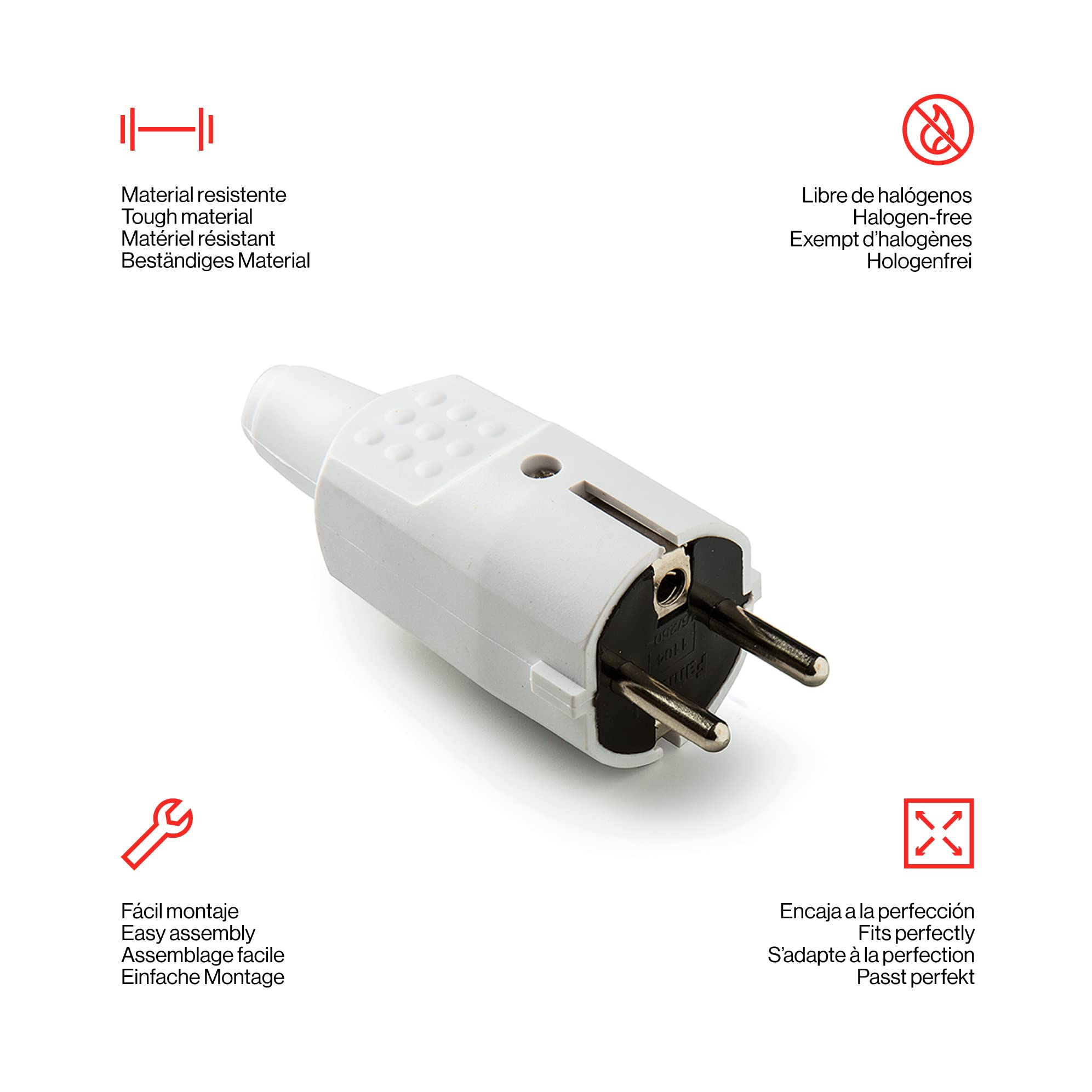 Spina con TT laterale 16A-250V diametro 4,8 PVC di colore bianco - FAMATEL - 2