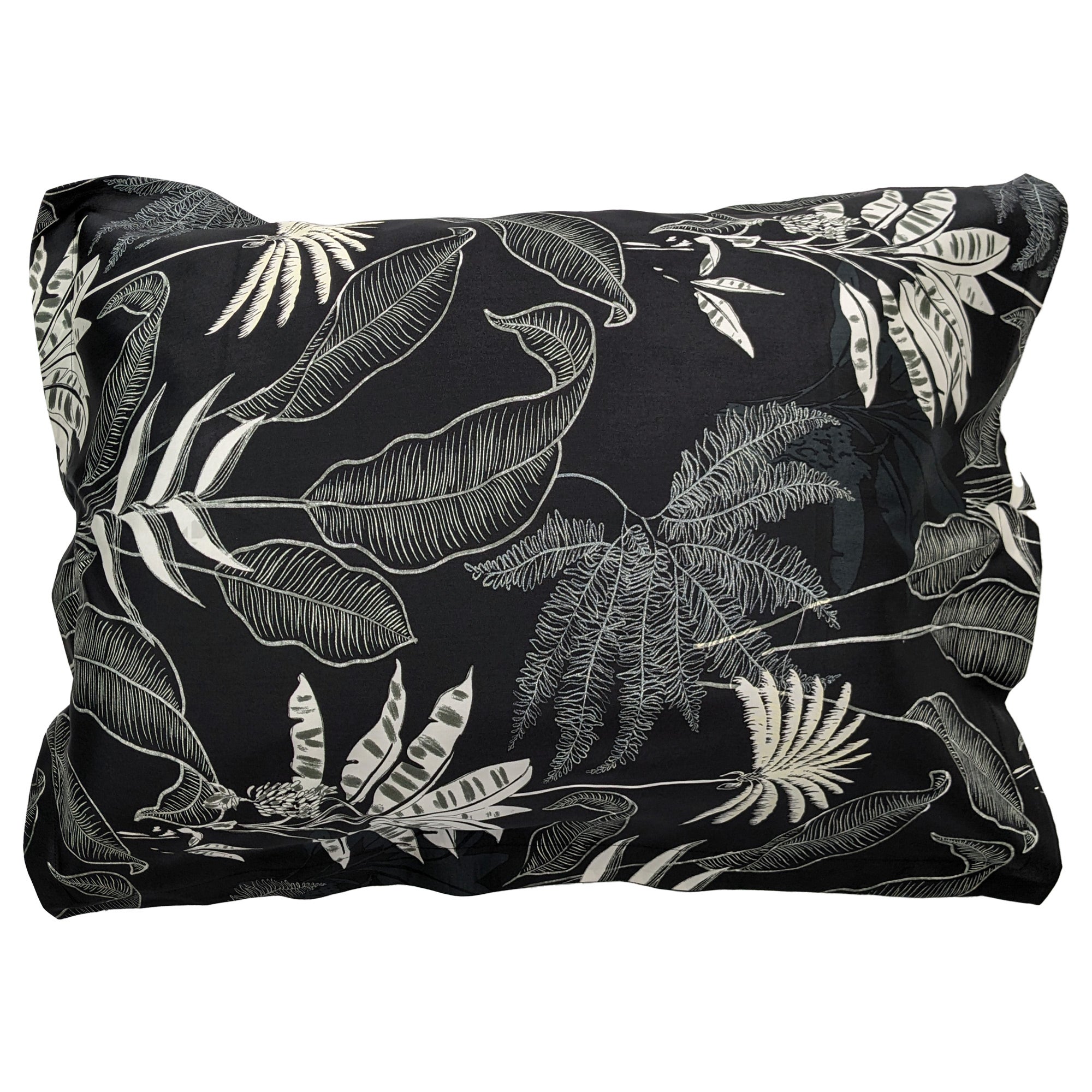 Housses De Coussin Rectangulaires 30x60cm - Lot De 2, Velours Doux, Motif Fleurs Et Oiseaux Noir, Fermeture Éclair Cachée