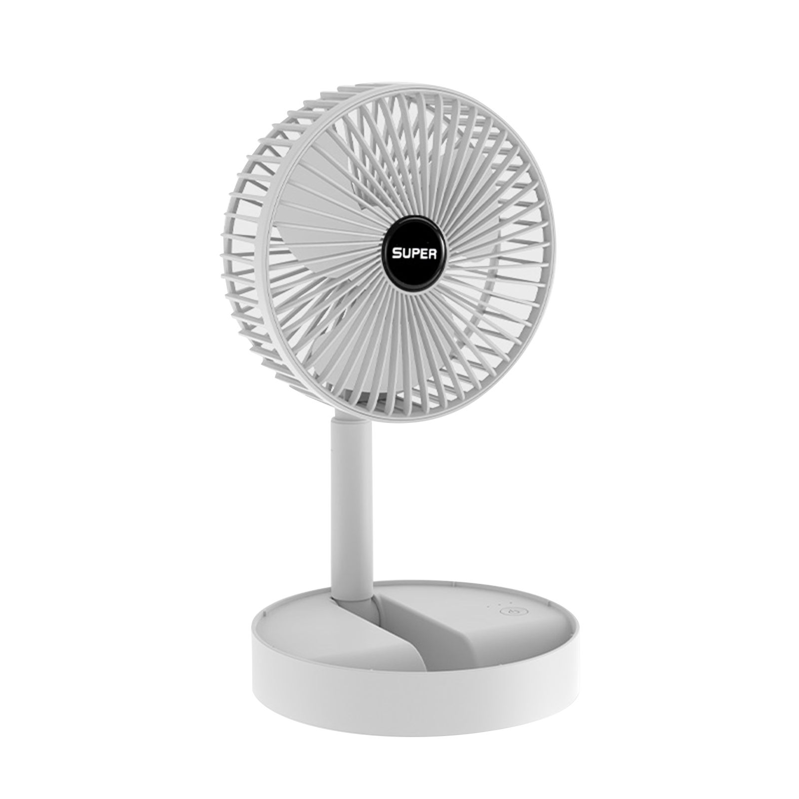 Składany Wentylator Teleskopowy Bezprzewodowy Przenośny, Ładowany przez USB, Regulowana Wysokość, 3 Prędkości, Do Użytku Zewnętrznego/Domu - Biały