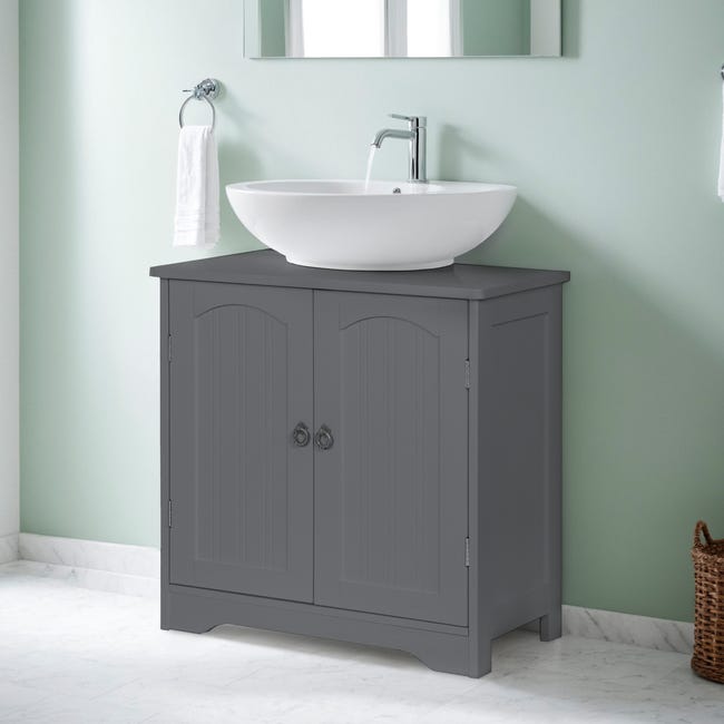 Meuble Sous Lavabo Relaxdays 60x60x30 Cm - 2 Portes MDF Blanc, Rangement Salle De Bain