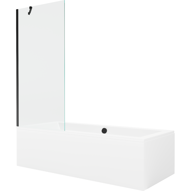 Mexen Cube wanna prostokątna 180 x 80 cm z obudową i parawanem 1-skrzydłowym 80 cm, transparent, czarny - 550518080X9508000070