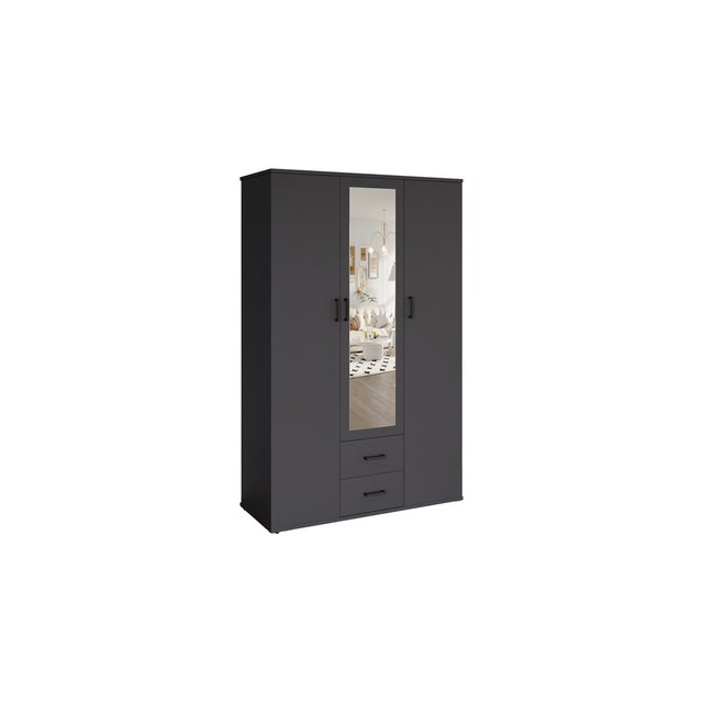 Armoire TOM – 3 portes – Coloris gris anthracite – Penderie + étagères – L120 cm – Design