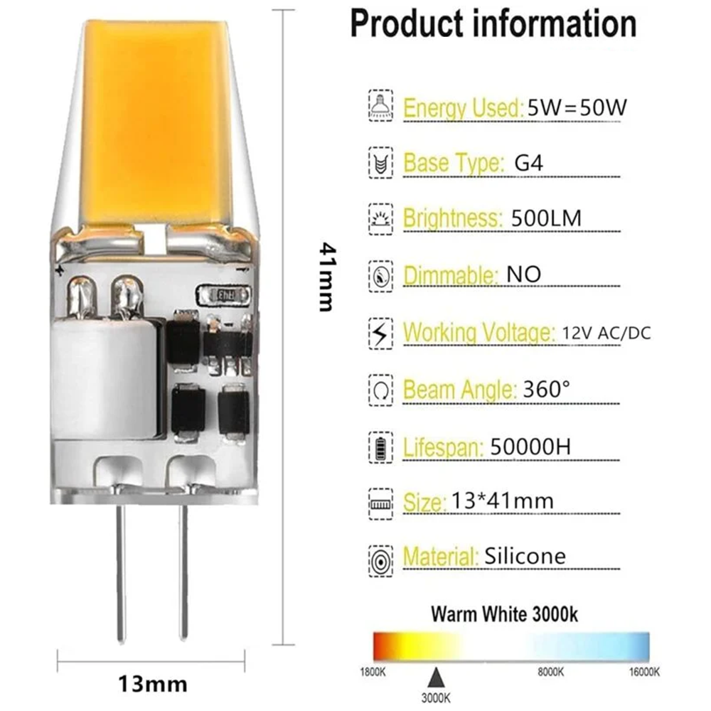 I-SHUNFA 5 Lampadine LED G4 3W 200LM 4000K Bianco Naturale AC/DC 12V Sostitutive Alogene 20W