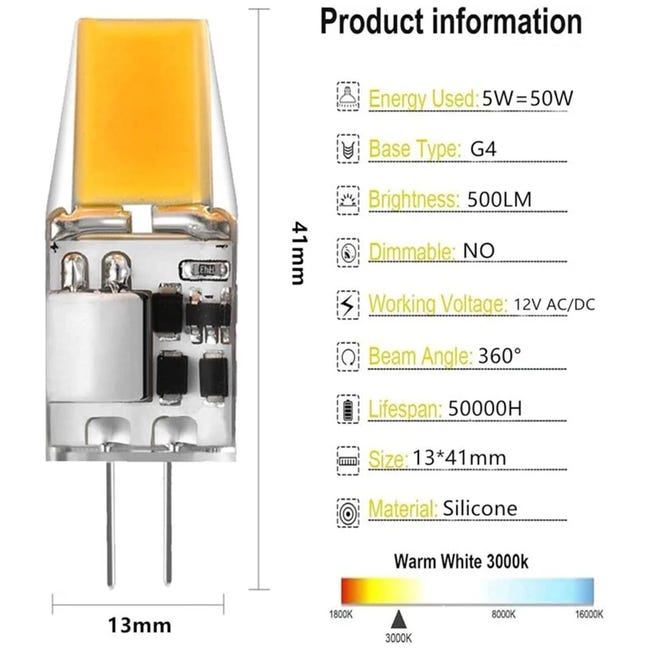 I-SHUNFA 5 Lampadine LED G4 3W 200LM 4000K Bianco Naturale AC/DC 12V Sostitutive Alogene 20W