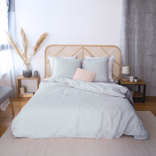 Parure de lit 240x220 cm coton lin lavé LINO gris 3 pièces