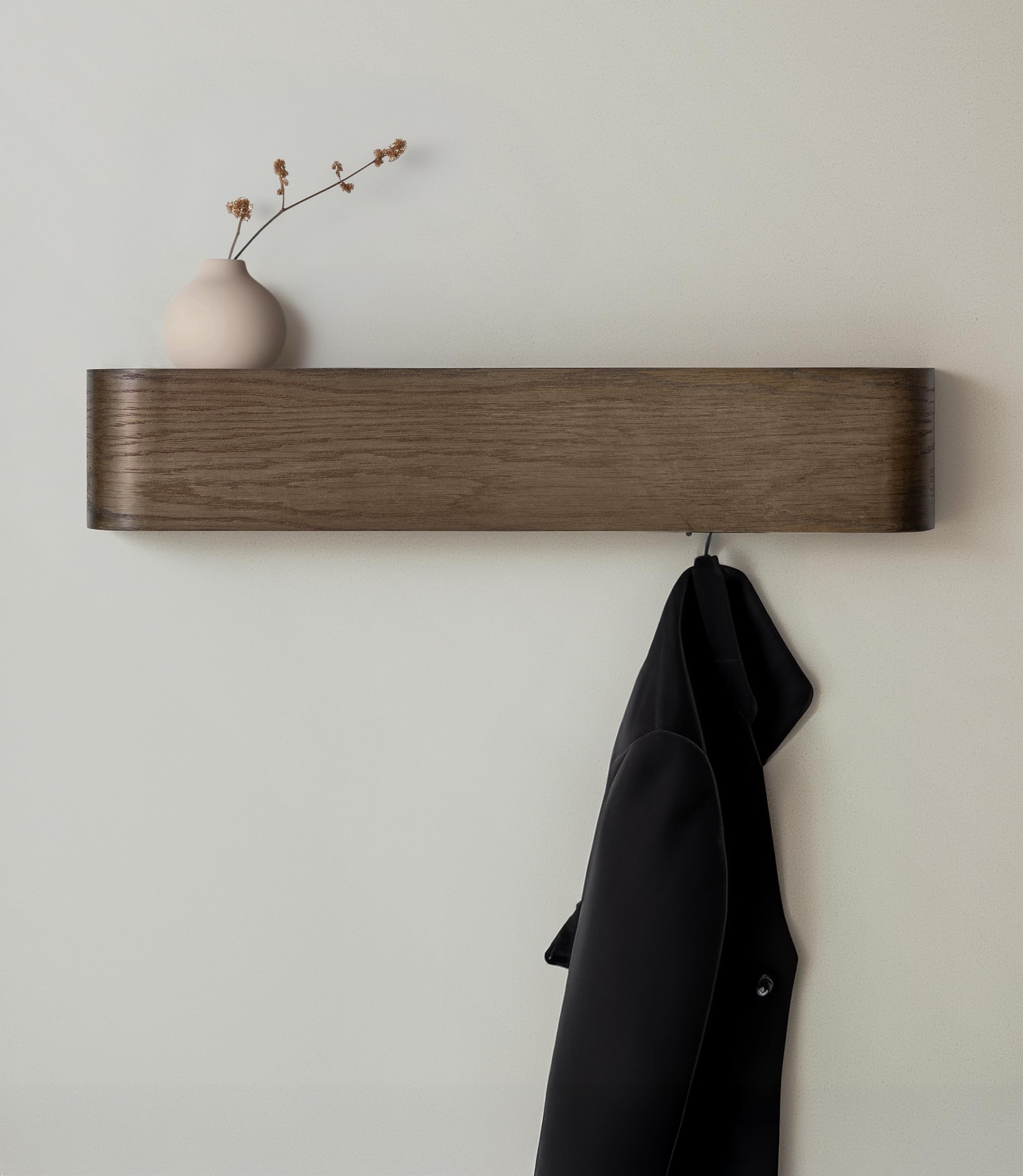 Perchero de pared de madera 'toke' | diseño moderno con ganchos ocultos | panel de chapa de madera maciza | roble oscuro