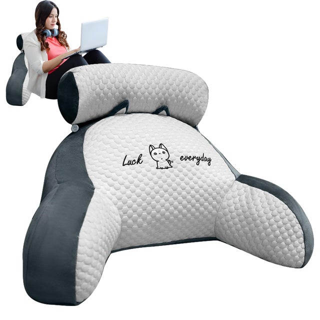 Coussin de lecture, 70 x 50 cm Coussin de dossier Canapé, Coussin de lecture Lit adulte avec support de cou/bras, Gris et blanc