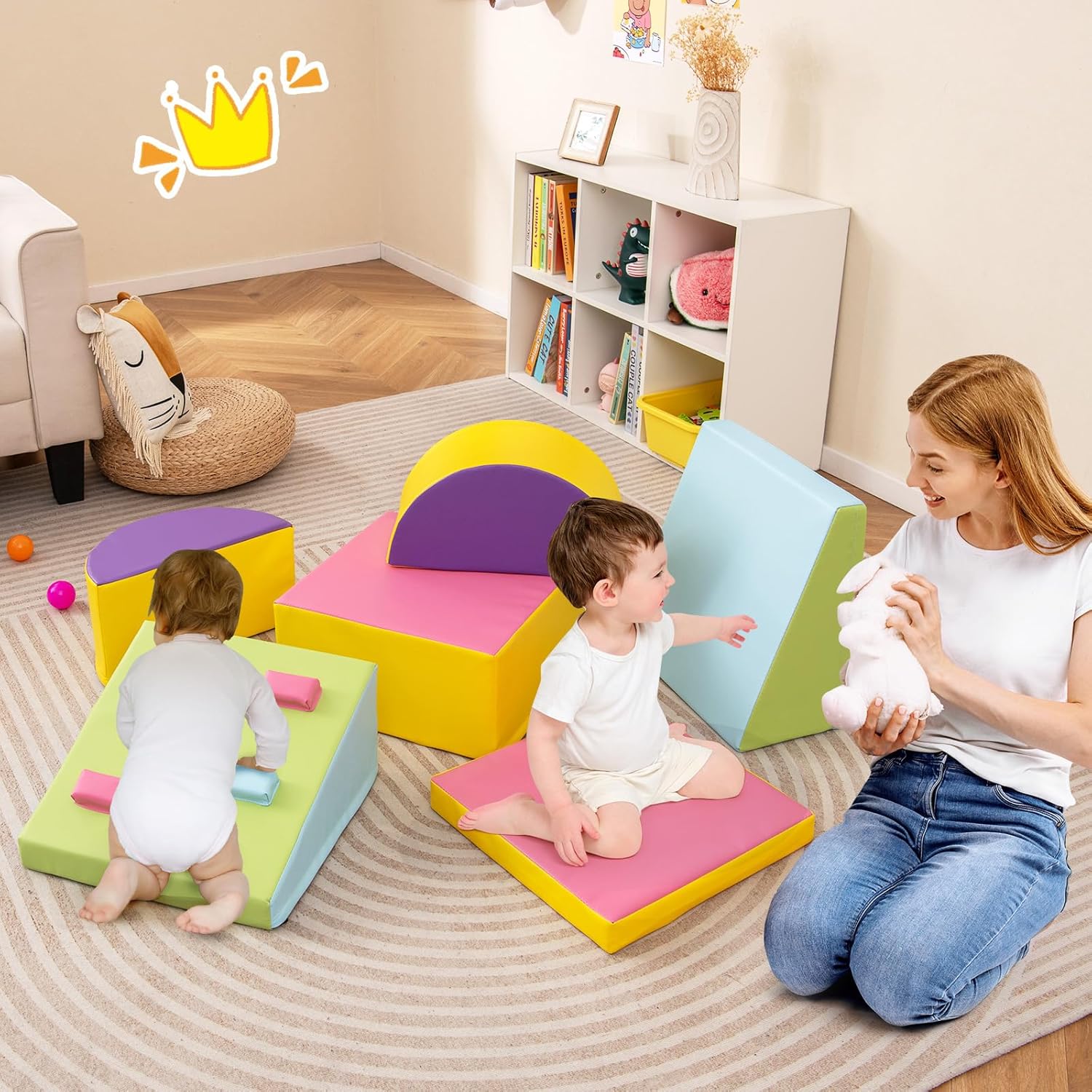 6 pcs Parcours Motricité Bébé en Mousse EPE, Module Motricité Bébé à Différentes Formes & Couleurs, pour 1 Ans+, pour Ramper/Grimper (Multicolore) - 9