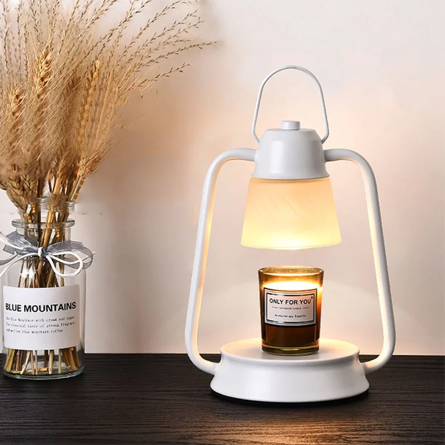 Lampe Fondante à Bougie Parfumée Sans Flamme – Intensité Variable, Style Élégant Fer & Bois (Noir/Bois)