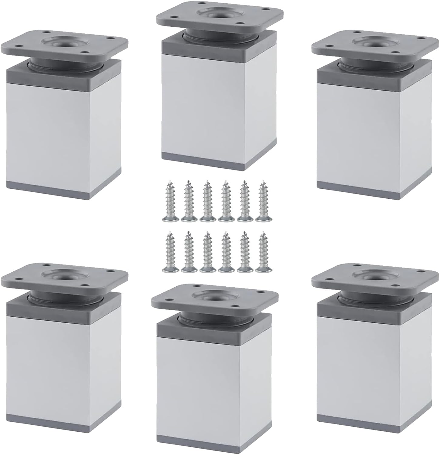 6 bucăți picioare de mobilier reglabile, fixare picior de masă pătrat reglabil pe înălțime 0-20 mm, aliaj de aluminiu pentru