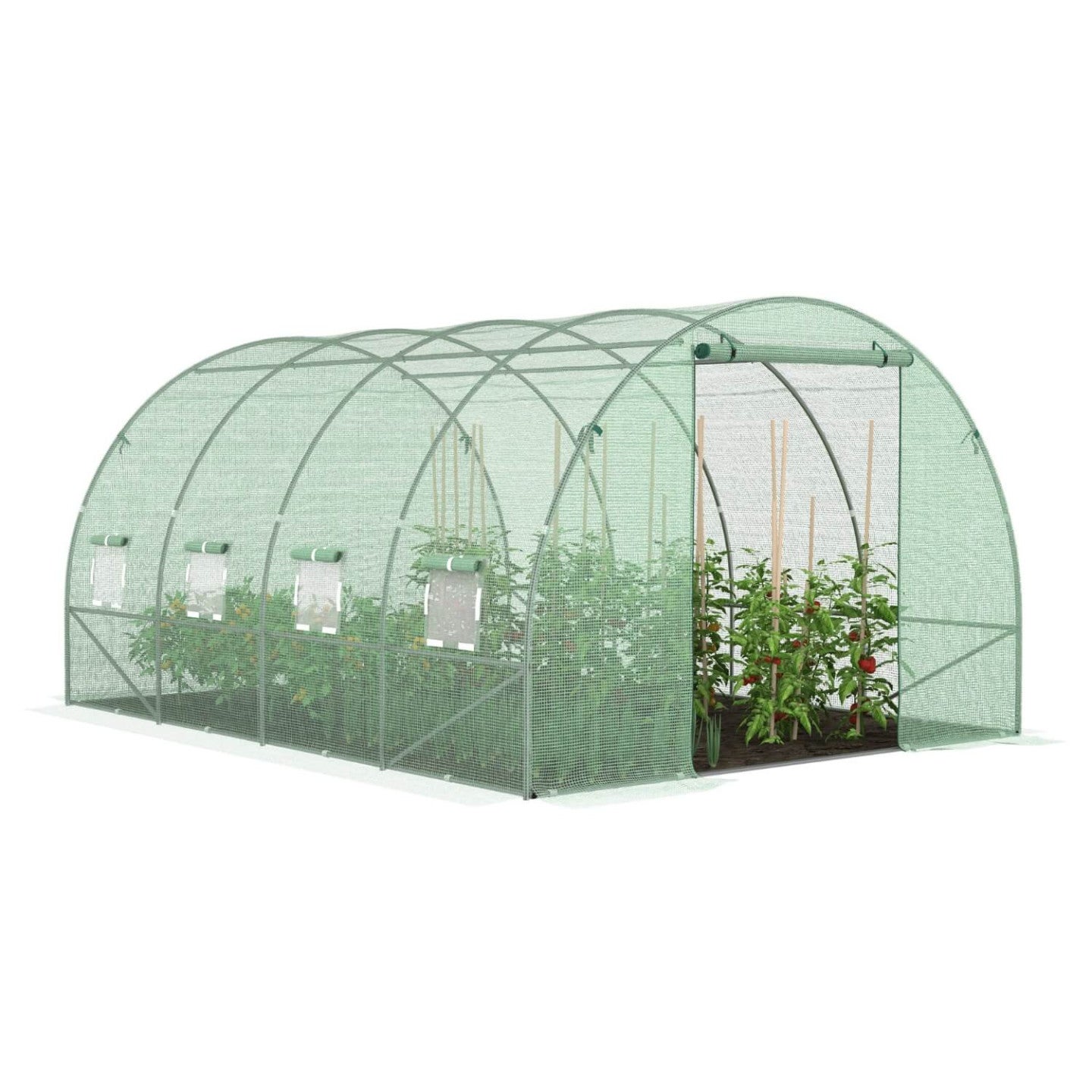 Bâche de rechange pour serre de jardin tunnel 12m² 4 x 3 x 2 m anti-UV avec porte et fenêtres ZEBRA verte - 3