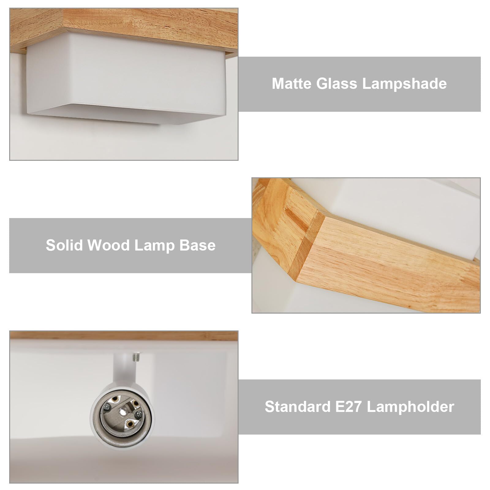 GOECO Applique Murale Intérieure Bois, Moderne E27 Lampe Murale en ...