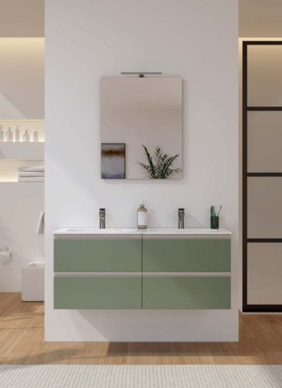 Armoire De Toilette Diamante En Vert Sauge 120 Cm Avec 4 Tiroirs 