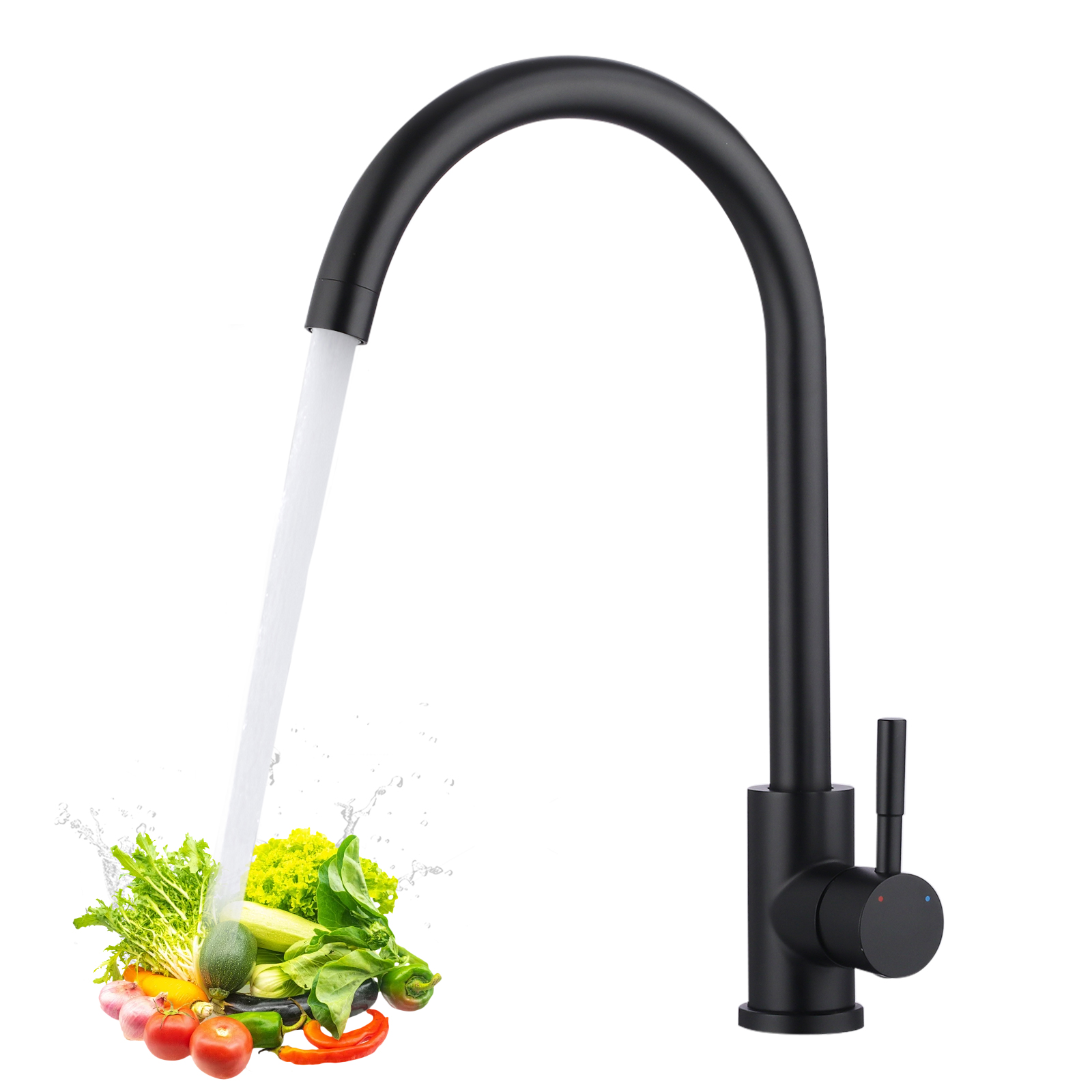 LOVHAUS Czarna Bateria Kuchenna, Bateria Kuchenna ze Stali Nierdzewnej, Bateria Mieszająca z Wysoką Wylewką i Obrotową Głowicą 360°