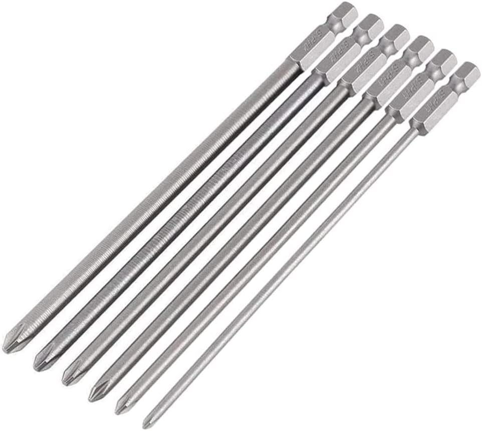 Zestaw 6 długich magnetycznych końcówek wkrętakowych Phillips 1/4" ze stali S2 - Do ręcznych wkrętarek elektrycznych PH1 PH2 - 150 mm