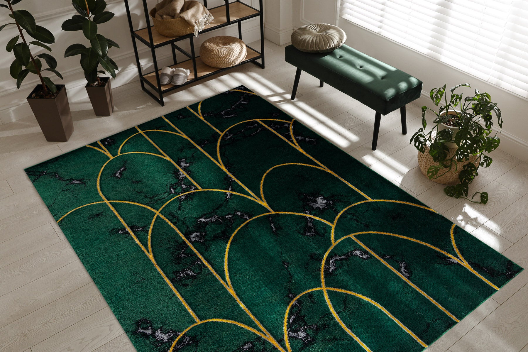 Dywan EMERALD ekskluzywny 1016 glamour, stylowy art deco, marmur butelkowa zieleń / złoty 140x190 cm - 5