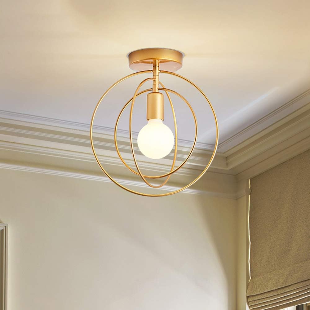 Plafonnier Rétro Industrielle en Métal,DIY Lustre Fer Doré Boules 360°Régble Lampe Suspension Luminaire - Cercle - 3