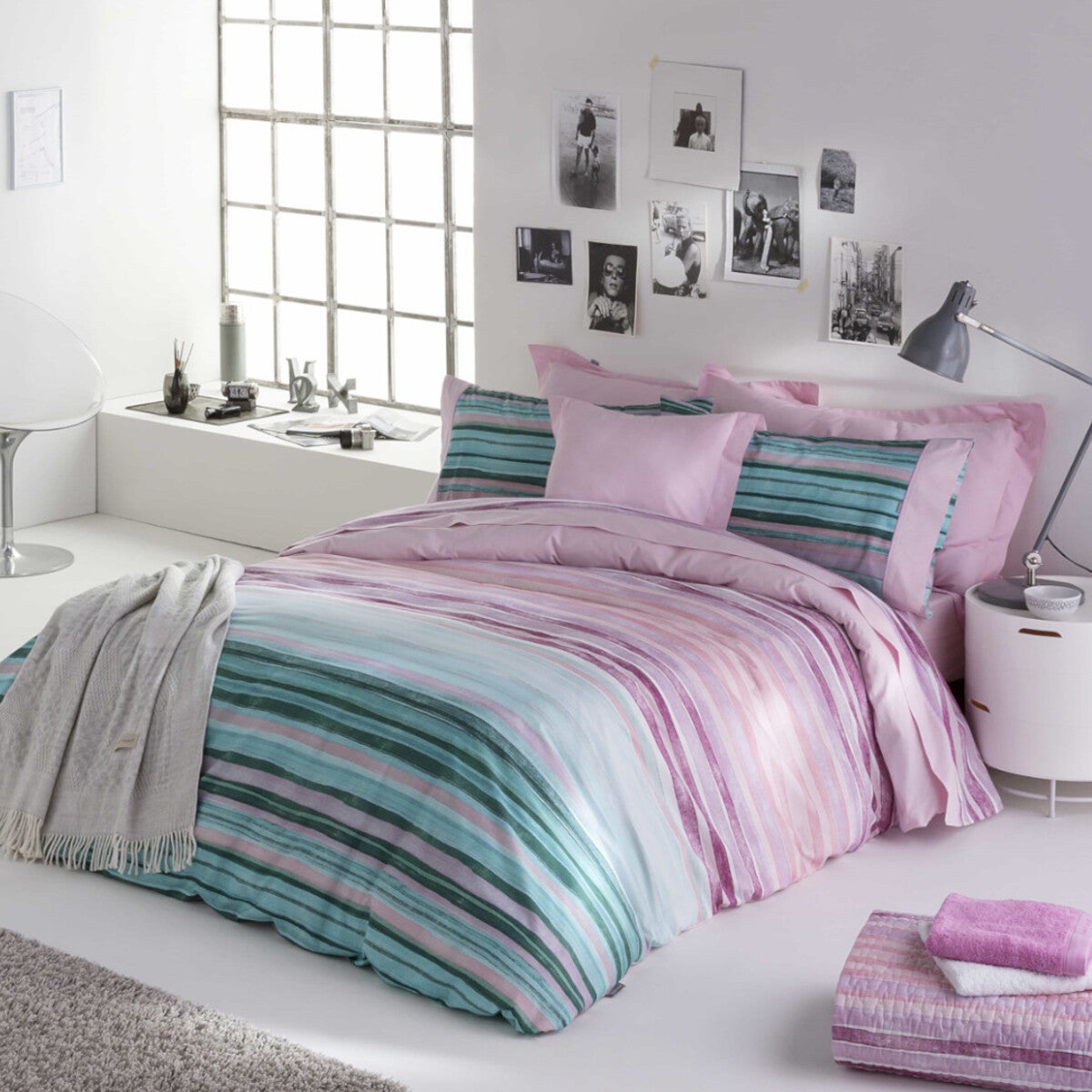 Naf Naf  Funda Nórdica Elyse /Bleu 140X200cm Rosa/Verde , Leroy Merlin