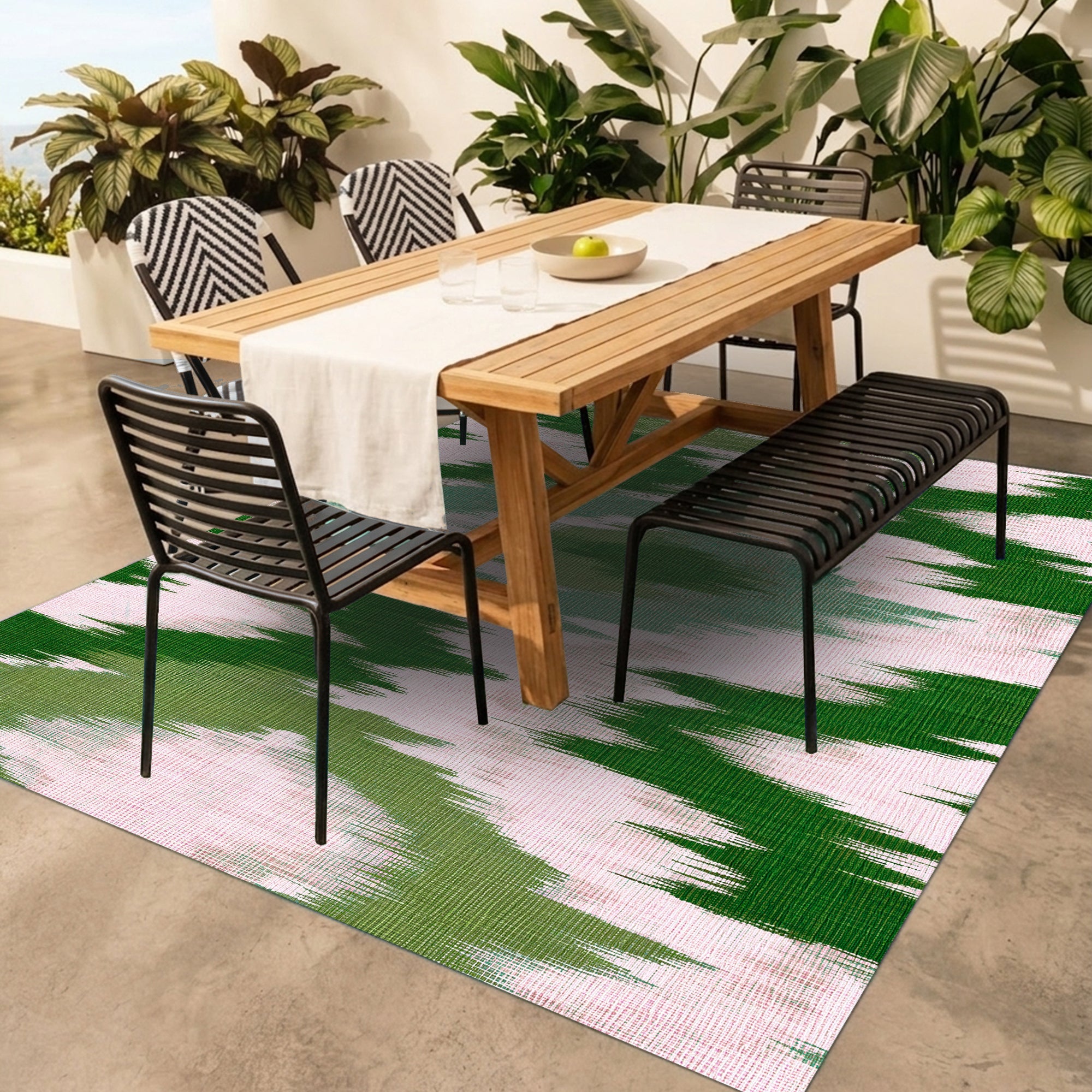Tapis PVC Intérieur/Extérieur Ikat Émeraude 133x200 cm - Vinyle imprimé antidérapant, lavable et résistant pour terrasse et maison - 2
