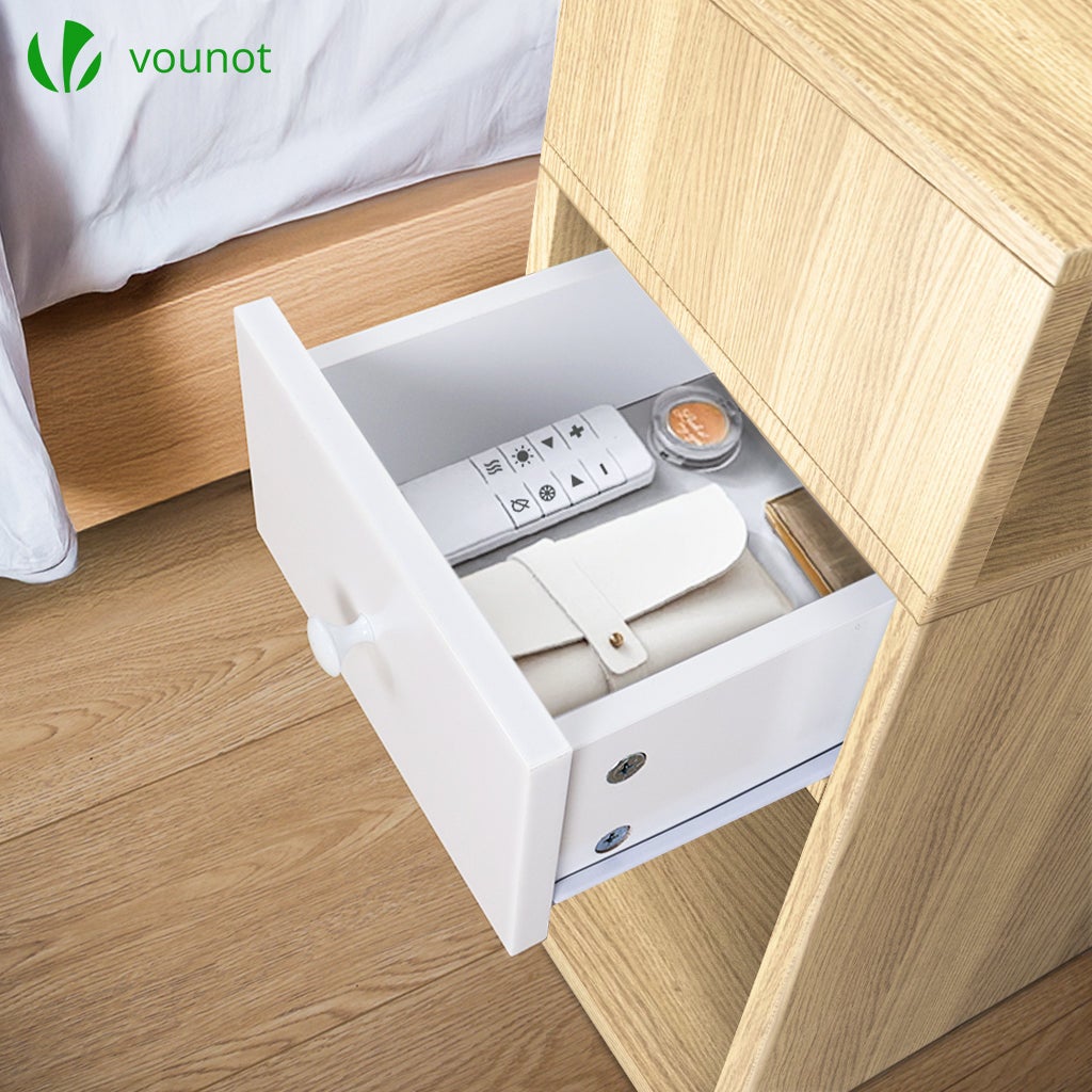 Lot de 2 Table de chevet d’appoint avec tiroir et compartiment 25x30x66cm naturel VOUNOT® - 3