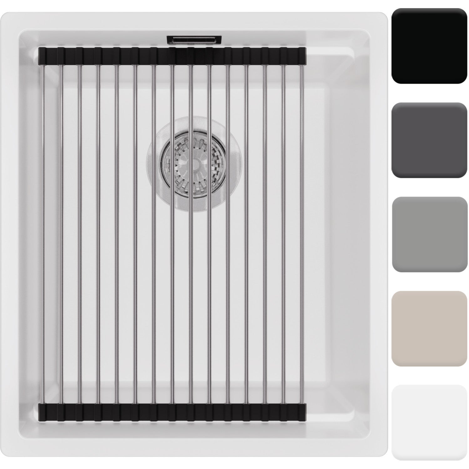 Zlewozmywak podblatowy 41x47cm, do szafki od 45cm + Syfon + Zwijany ociekacz - Coral Biały STONESTYLE