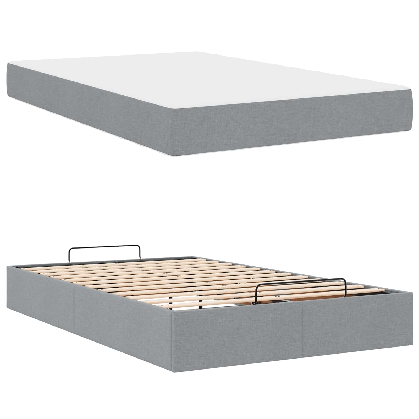 Cadre de lit avec matelas, 2 pièces, gris clair, tissu - 5