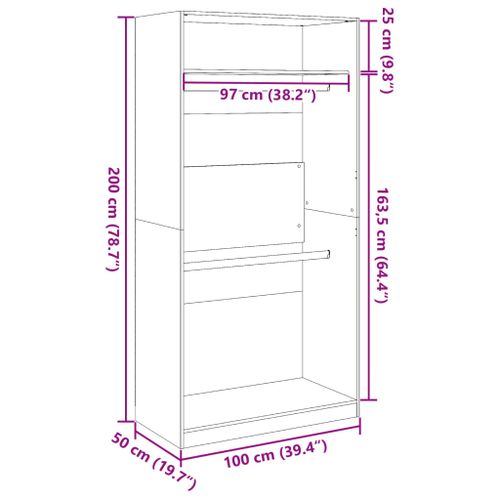 Armoire dressing 2 penderies 1 étagère 100cm - Collection Laker-Blanc - 7