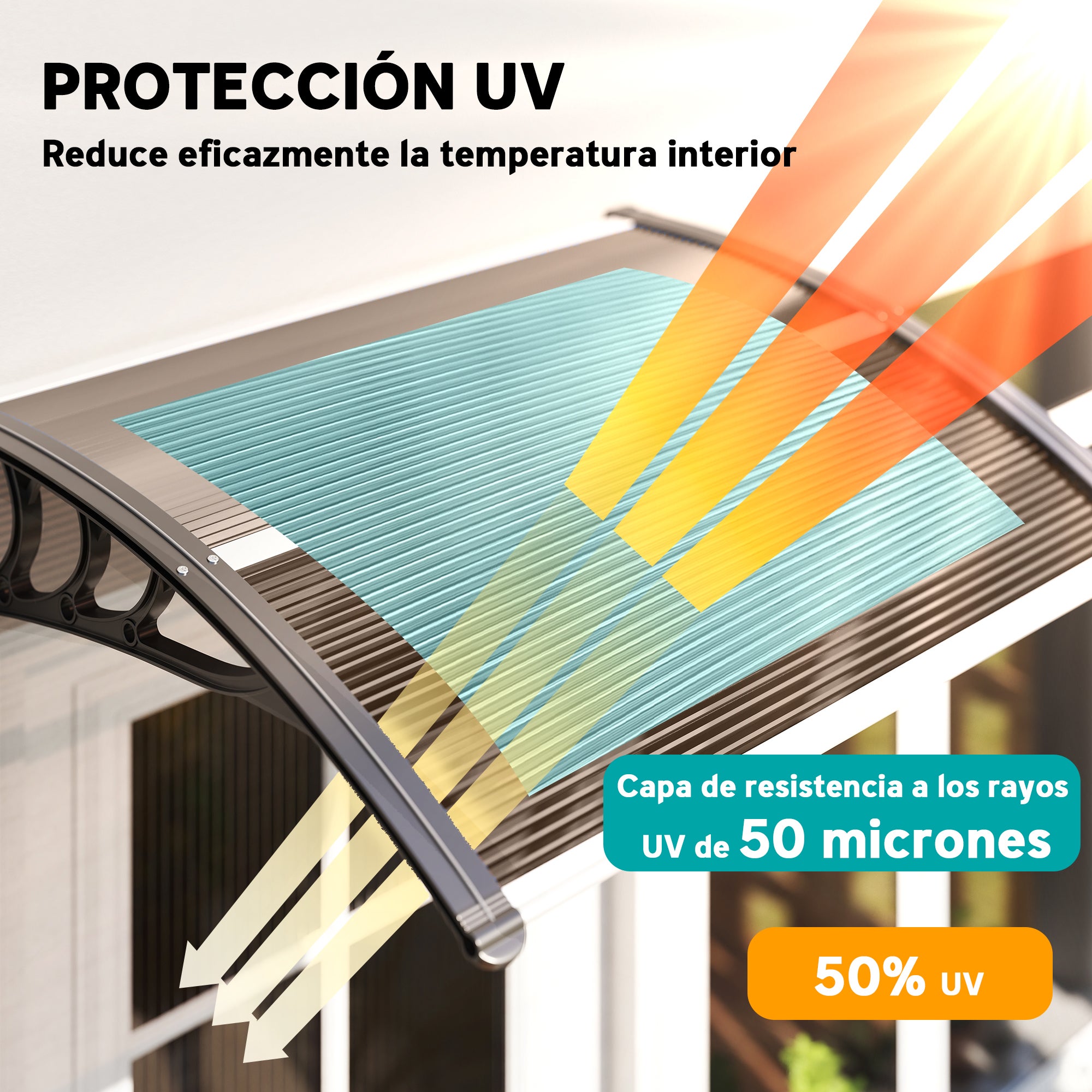 Marquise de Proteção Outsunny Liga de Alumínio, PP e PC Marrom e Preto 75x100x23 cm - 4