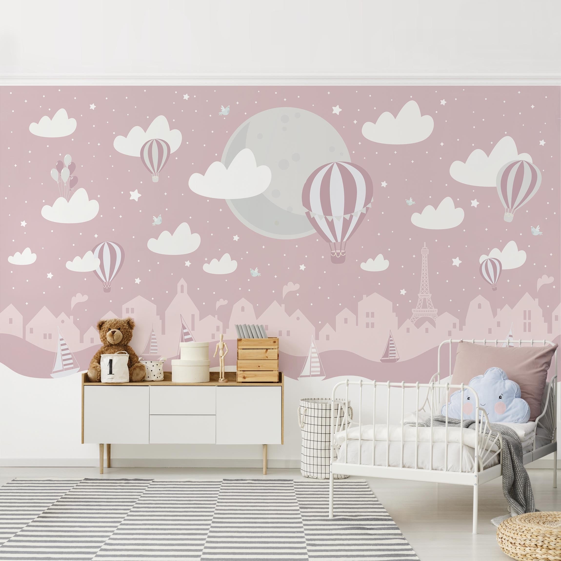 Papel pintado fotomural parís ilustración niños cielo estrellas 362 - habitación infantil salón dormitorio - tnt 480 x 320 cm adhesivo