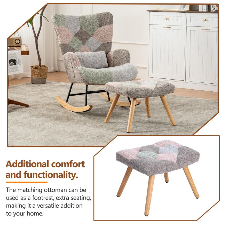 Comfy Multi-Color Rocking Chair 93cm with Footrest, Lumbar Cushion, Durable Rubberwood Frame, Relaxing Lounge Chair - 8